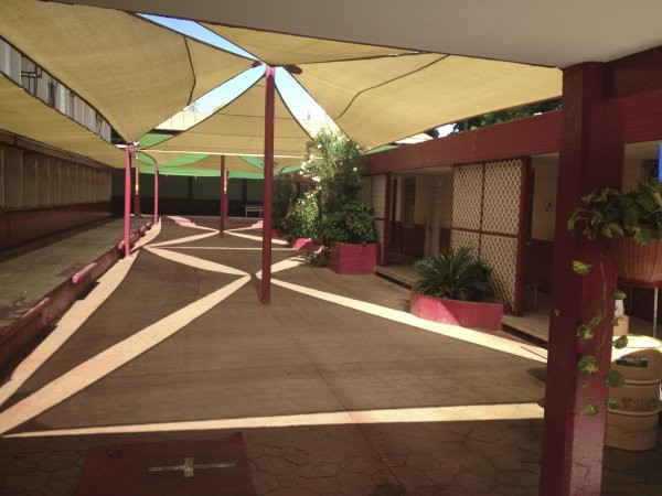 A view of the outside court at Escuela Josefa Ortiz De Domingue in Culican, Sinaloa, Meixco